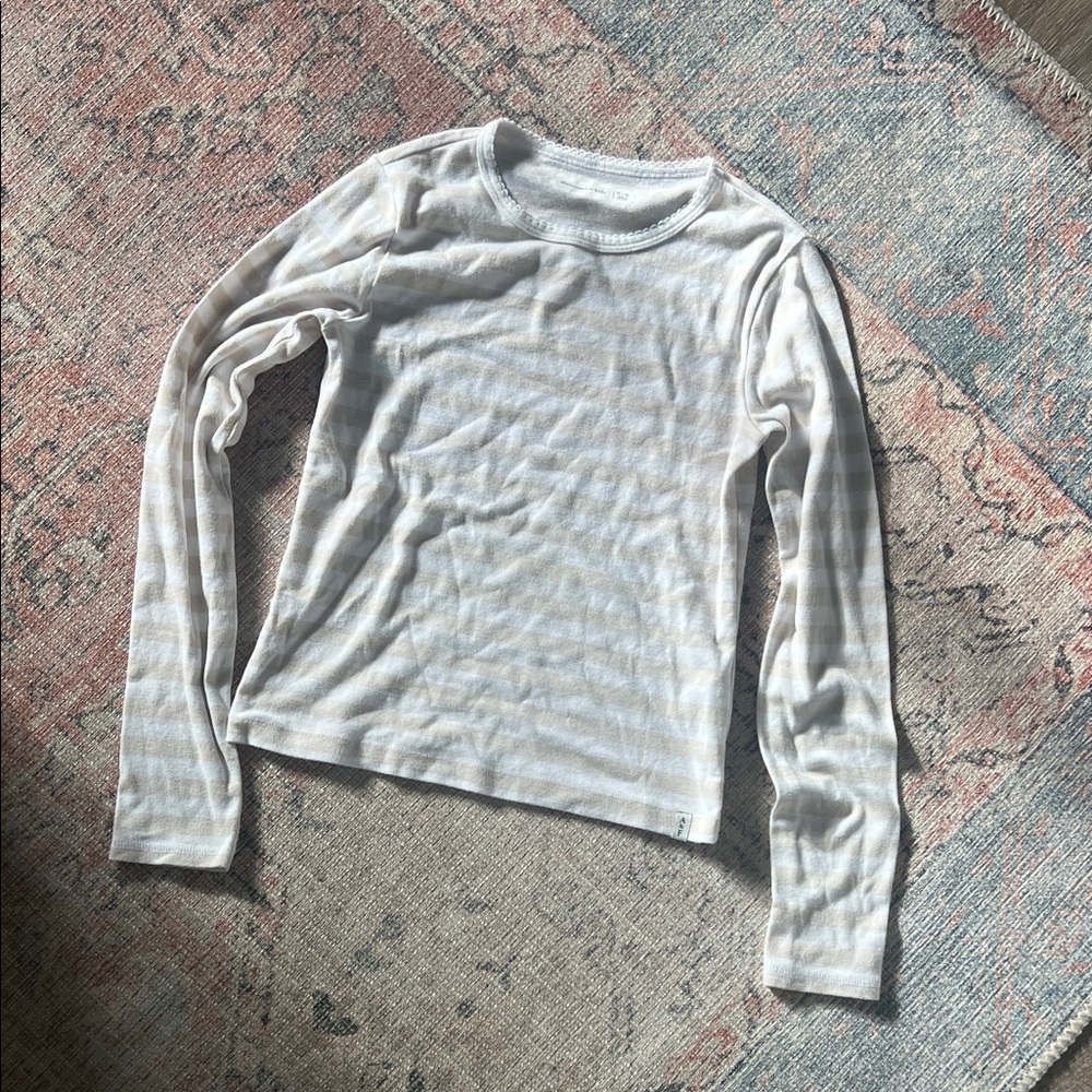 Abercrombie Kids Girls Long Sleeve White & Cream Striped Top Size 11/12